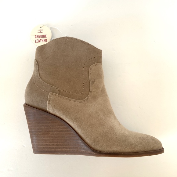 Lucky Brand Waltz Tan Suede Leather Side Zip Wedge Ankle Booties Sz 9 & 10 NWT - Picture 9 of 13